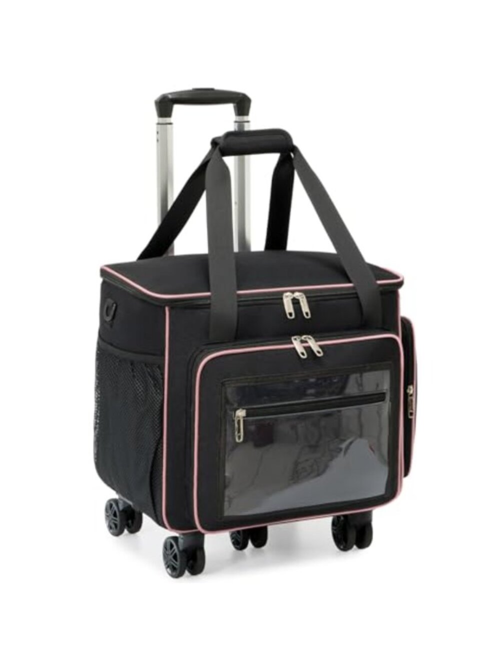 Rolling Teacher Tote Bag 17.3" Laptop Compartment 15 Pockets 5-Wheel